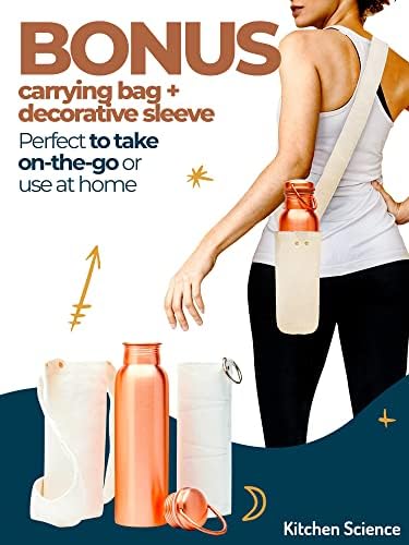Кухненски Научна Медни Бутилка за вода с Холщовой чанта за носене и ръкав / Бутилка от Чиста Мед за питейна вода | Запечатани