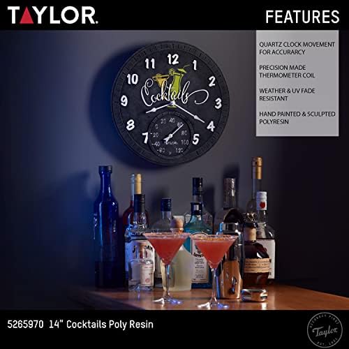 Вътрешни и Външни Часовник и Термометър от полимерна смола Taylor Barrel Bourbon, 14 Инча, Многоцветни