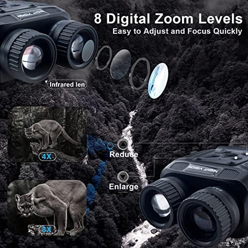 Очила за нощно виждане - Бинокъл 4K HD - Инфрачервено нощно виждане с 8-кратно цифрово увеличение, с карта памет от 32gb и акумулаторна