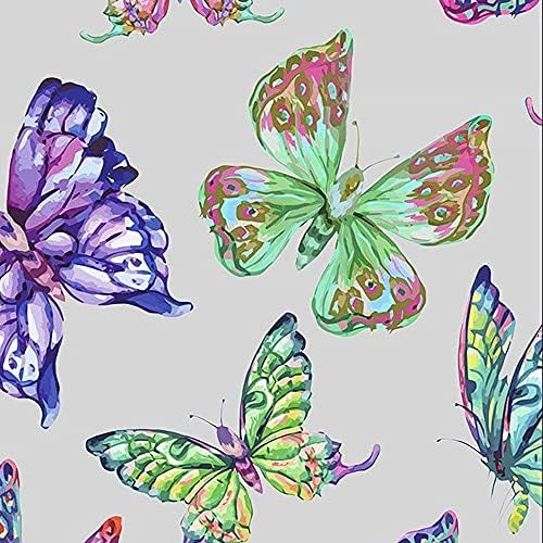 Фантазийный фигура пеперуди, отпечатана върху памучна ватирана тъкан by The Yard (виолетов, зелен, розов)