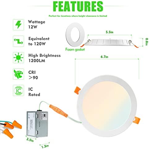 16 опаковки 6-инчов вградените led осветление CRI90 3CCT 3000 K/ 4000 K/ 5000 K Led Can-осветителни тела, с регулируема яркост,