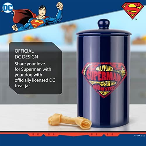 DC Comics Банка за Деликатеси с логото на Супермен | 10 x 5Банка за Лакомство за кучета с капак | Могат да се Мият в съдомиялна