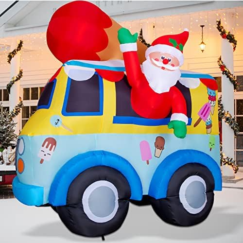 Елате и 8-подножието Коледни Надуваеми Украшения за улицата, Blow Дядо Коледа в Надуваем количката за сладолед с Вградени светодиоди
