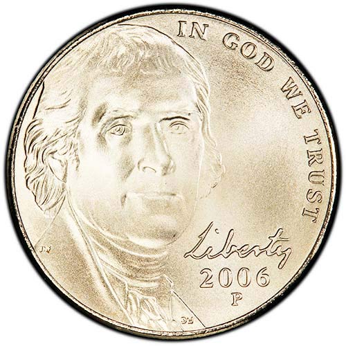 2006 P & D Сатинировка Jefferson Nickel Избор на никел, Без да се позовават на Монетния двор на САЩ Комплект от 2 монети