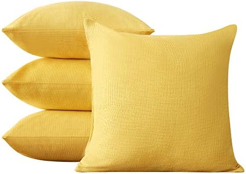 Есенни калъфки Deconovo от изкуствен лен - Жълт Калъфка за дивана (Гусинож-жълт, 18x18 инча, комплект от 4)