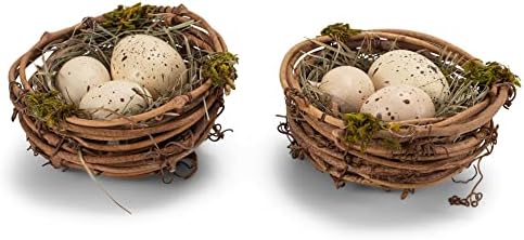 РАЗ е Вносител на Изкуствени Птичи гнезда с Крапчатыми яйца, Декоративни Великденски акцент, Пролетта Декорация, Комплект от 2 кутии,