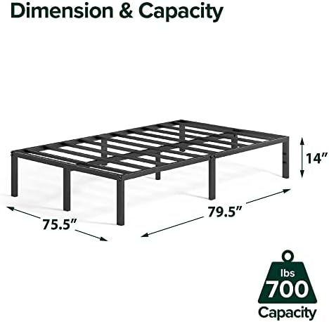 ZINUS Alisa 14-инчов метална рамка легла в платформата / опора от стоманени ленти / Пружинен блок не се изисква / Лесен монтаж,
