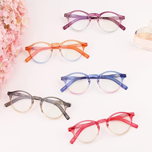 Очила за четене с блокиране на синя светлина, 5 опаковки, Четци на Пролетта панти за Жени и Мъже, Леки Кръгли Очила с защита от