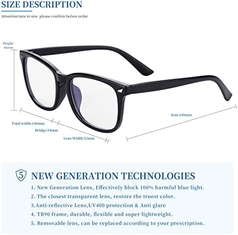 Очила UVOCTUNS Light Blue за Жени и Мъже, 2 опаковки от Фалшиви Очила, Прозрачни Очила за Четене Компютърни Игри