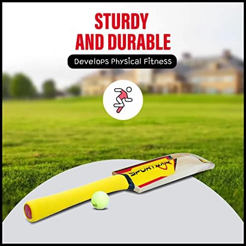 SPORTAXIS - Дървен комплект за игра на крикет - Съдържа прилеп, 2 леки тенис топка, 3 Пънчето, 2 лопатка и стилна чанта за носене