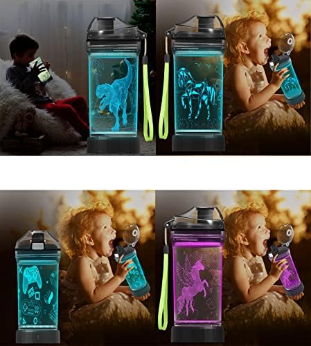 Бебешко шише за вода Lightzz с 3D светящимся Динозавром, чаша с илюзията Еднорог - 14 грама Без Тритана и Бисфенол А - Творчески