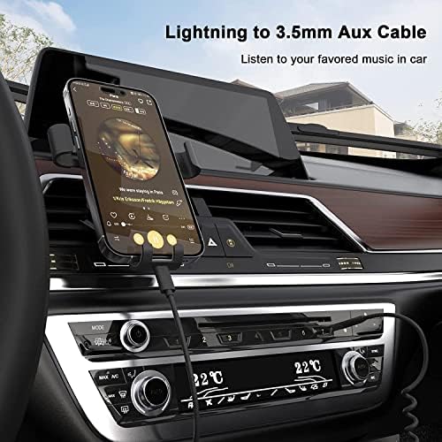 Спирален кабел за iPhone, Aux за кола, [Сертифициран от Apple Пфи] Адаптер Lightning за слушалки 3.5 мм, аудио кабел Aux вход, Съвместим