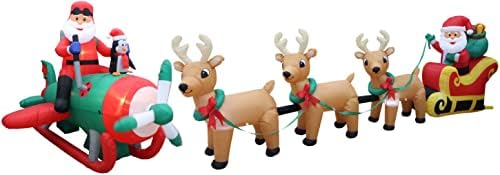 Комплект от две украса за Коледното парти, който включва анимирани 8-фута на коледа в Дядо Коледа с Пингвини в самолета и 12-Фута