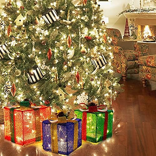 Комплект Мерцающая Звезда от 3 Коледни изскачащи подарък кутии с подсветка, Подарък кутия с Гирлянди, Предварително текущ 60 led