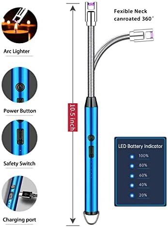 Запалка за Свещи, Електрически Запалка USB, Акумулаторна Плазменно-Електродъгово Запалка с led дисплей на заряд на батерията и предохранителем,