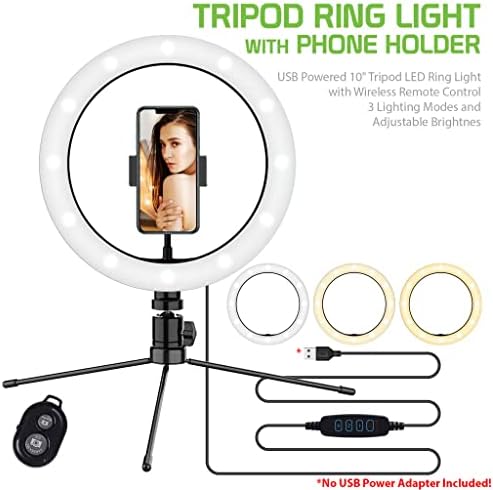 Светъл трикольор пръстен за селфи, съвместим с Samsung Galaxy Note 3 (Verizon) 10 инча, с дистанционно управление за директно излъчване