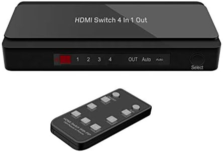 HDMI превключвател с 4 порта Избора на HDMI с ИНФРАЧЕРВЕНО дистанционно управление, HDMI 1.4, HDCP 1.4, поддръжка на 4K @ 30Hz Ultra HD 3D/1080P за Пожар TV, Roku, PS3, PS4, Xbox, Apple TV, DVD и т.н. (switch HDMI 4X1