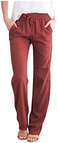 HonpraD Широки панталони капри за жени, широки памучни панталони, обикновена директни дълги дамски ежедневни панталони с еластичен