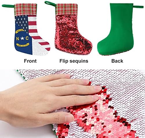 Чорапи за Коледните Празници с Пайети под формата на Хартата на щата на Америка и Северна Каролина, Обратим Магически Състав, което