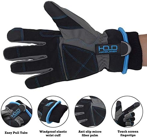 Работни ръкавици HANDLANDY с водоустойчива изолация, Зимни ръкавици 3M Thinsulate за мъже и Жени със Сензорен екран, Топли Ръкавици за Ски и Сноуборд в Студено Време (Големи, С