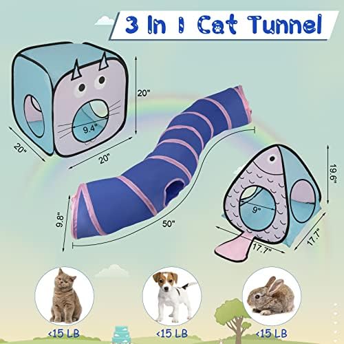 Набор от играчки тунели и кубчета за котки Rypet - Интерактивна Сгъваема тръба за котки и Сгъване на Кубчета площадка за Коте, Зайче,