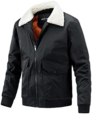 Якета NINQ за мъже - Зимно палто с яка Borg, джоб с капак, с цип (Цвят: черен Размер: Голям)