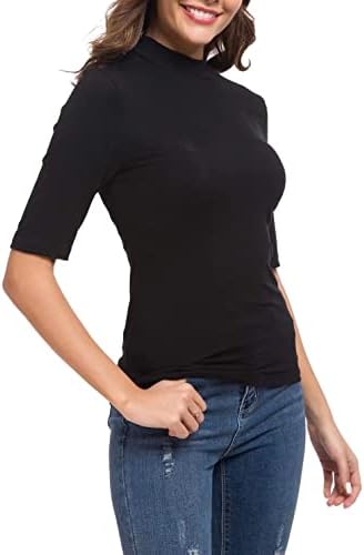 Дамски блузи с имитация на Turtlenecks TNTIYO, Приталенные Ризи с къс ръкав, Ежедневни Обикновена тениска