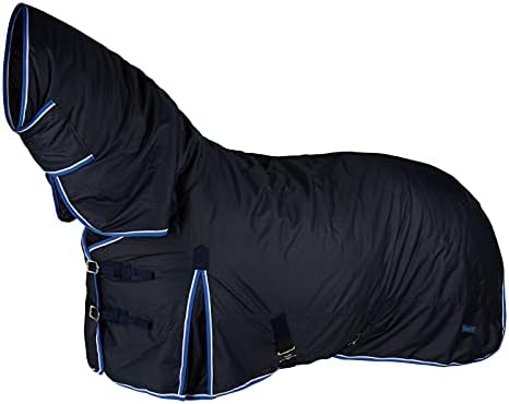 Водоустойчив Комбинирана Зимна попона за езда HORZE Glasgow средно тегло, с калъф за врата (пълнеж 150 гр.) - Тъмно синьо - 75 см