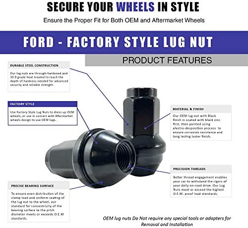 Джанти аксесоари Комплект части от 24 черни заводски гайковертных накрайници 14x2 Коническое седалка е подходяща за Ford F150, Expedition,