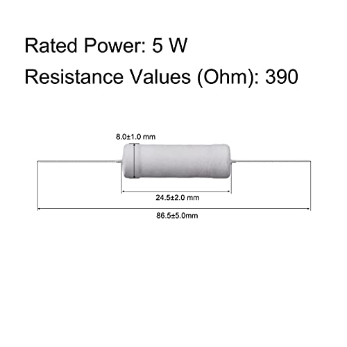 uxcell 10 бр. Резистор 390 Ома, 5 W, Филм Резистори от метален окис с толеранс 5%, Аксиален Заключение, Огнезащитни за електронни проекти и експерименти направи си САМ