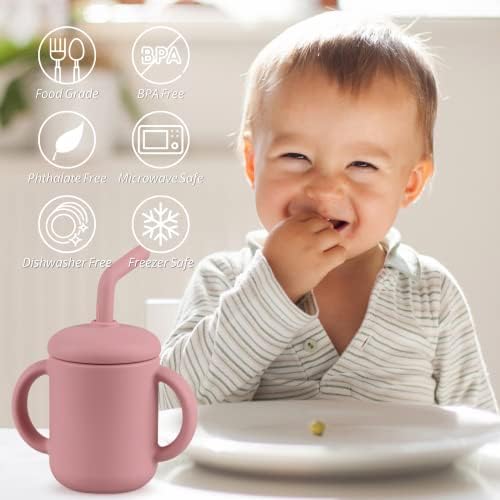 Mintlyfe Baby Trainer Cup, Тренировочная чаша от хранително-силикон с соломинкой от падане и нескользящими дръжки, не съдържа бисфенол