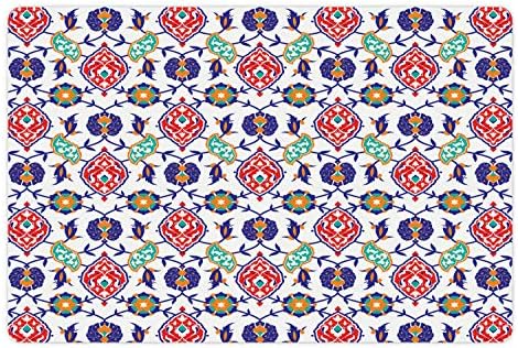 Традиционен мат Ambesonne за домашни за храна и вода, Класическа Отоманска Марокански Старомоден Турска Мозайка Плочки, Керамично