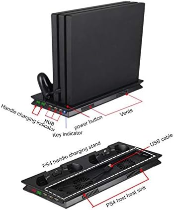 Вертикална Поставка WOVELOT с Охлаждащ вентилатор за PS4 Slim/Pro/Regular 4, зарядно устройство за Геймпада, Led Индикатори с 3-Пристанищен