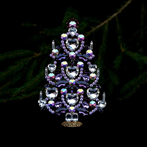 Кристален коледно дърво (лилаво), настолна коледно дърво ръчна изработка, украсени с прозрачни аметистовыми и лилави кристали.