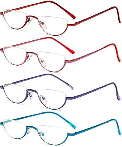 REAVEE 4 Опаковки Очила за четене с Половинными лещи за Жени, Ретро Дизайнерски Очила за четене с Пружинным тръба на шарнирна Връзка,