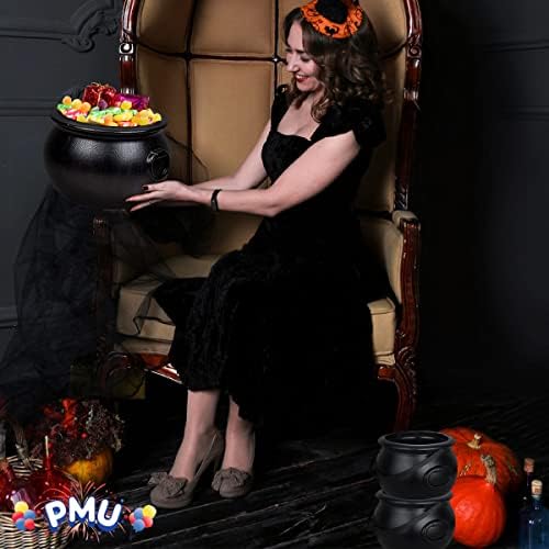 Котел за Хелоуин PMU - Пластмасов държач за бонбони в няколко опаковки за деца - Сувенири и аксесоари за парти в чест на Хелоуин - Черен комплект от 3 теми - (1) 12 55120, (1) 8 552