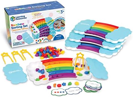 Образователни ресурси Rainbow Sorting Set Classroom Издание, 144 предмет, на Възраст от 3 години, глоба моторика, Сортиране, Мрежа
