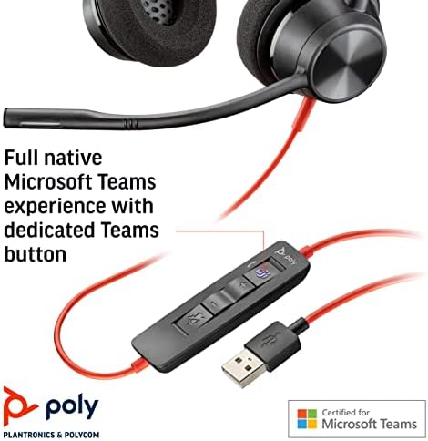 Plantronics - Blackwire 3320 - Жични слушалки с две слушалки (стерео) Слушалки с микрофон Бум - USB-A за свързване с PC, Mac или мобилен телефон - Работи с Teams (сертифицирана), Zoom и други
