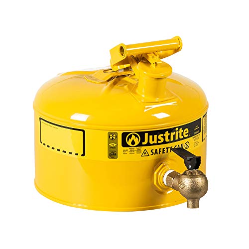 Justrite 7225240 Лаборатория за Безопасна банката тип I от Поцинкована Стомана с мед кран защитен дъно, с капацитет 2,5 Литра, жълт