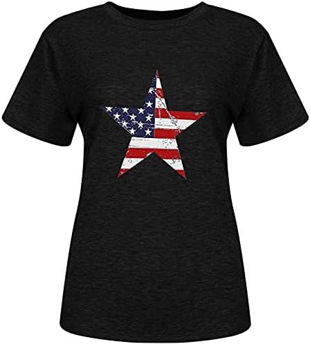 На 4 юли Върховете на Дамски Тениски с Флага на сащ, Ризи в Звездната Ивица с Къс Ръкав, Деня на Независимостта на САЩ, Патриотични Блузи