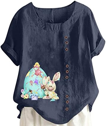 2023 Camisa Pascua против Estampado de huevos de Conejo Върховете Blusa de Manga Corta para Mujer Camisetas против Cuello Redondo
