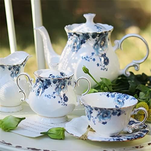 XIULAIQ Кафе сервиз от костен порцелан в синьо цвете, Керамични чай, гърне, чаша, Керамика Сахарница, кафе услуга (Цвят: A, размер: както е показано на фигурата)